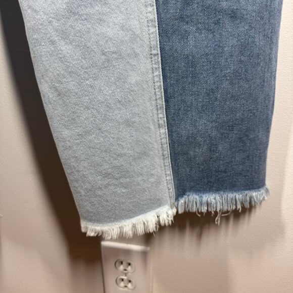 Women Jeans Size M Denim Patch Wide Leg Baggy Raw Hem Oversized Grunge Boho Pant - Picture 8 of 8